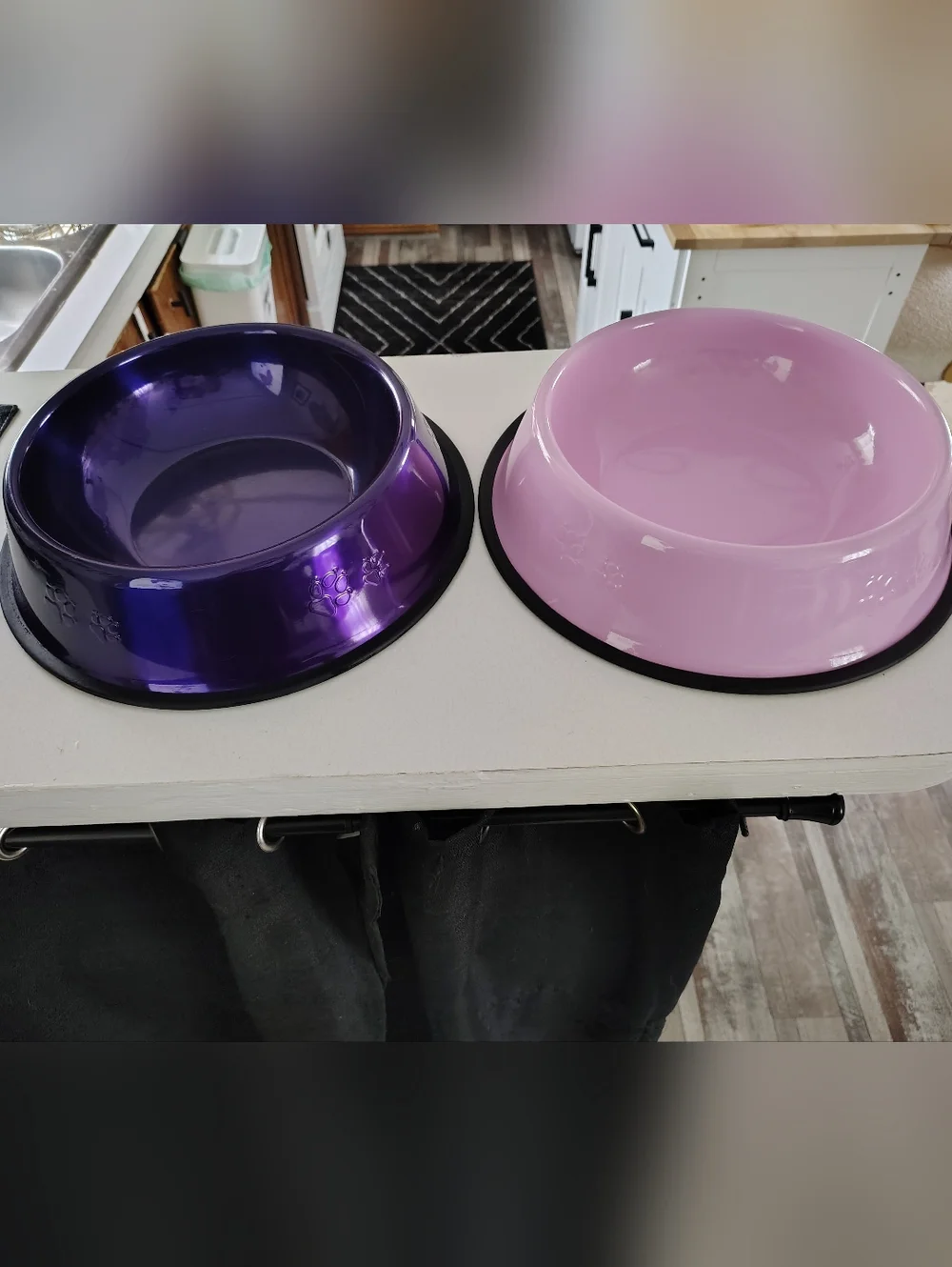 Purple and Light Pink Paw Print Large Pet Bowls - Set of 2